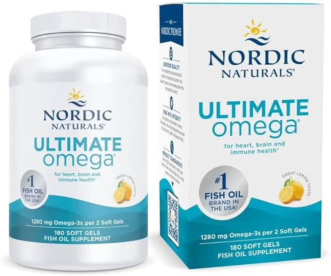 Nordic Naturals Ultimate Omega, Lemon Flavor – 180 Soft Gels – 1280 mg Omega-3 – High-Potency Omega-3 Fish Oil with EPA & DHA – Promotes Brain & Heart Health – Non-GMO – 90 Servings