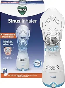 Vicks Sinus Inhaler – Personal Steam Inhaler for Sinus Relief, Allergies, Congestion, Cough & Colds, Facial Steamer, Soothes Nasal & Throat Passages, Use with VapoPads (1 Included), FSA & HSA Eligible